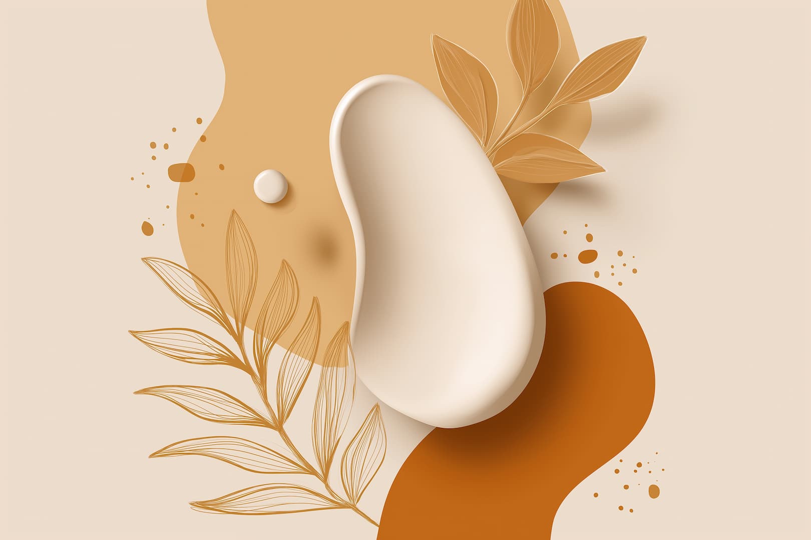 Texture crémeuse de soin visage avec motifs botaniques dorés – illustration du partenaire Coree Beauty, spécialiste suisse de K-Beauty depuis 2024