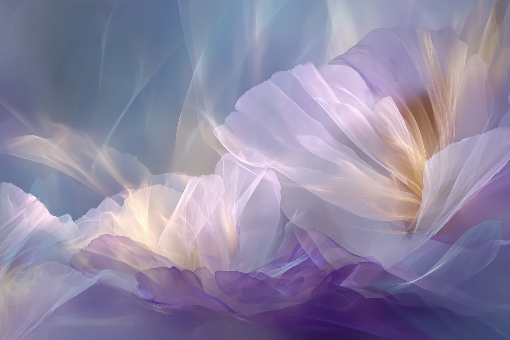Illustration abstraite aux tons violets et blancs évoquant l’énergie, la douceur et l’harmonie, symbole d’accompagnement holistique et de bien-être global.